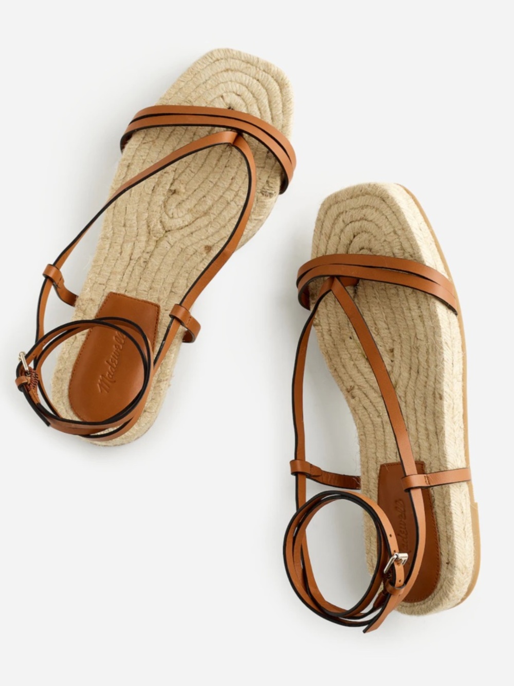 Madewell Cognac Leather Strappy Espadrille Sandals